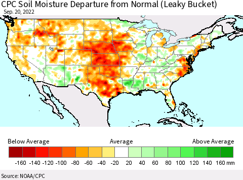 United States CPC Soil Moisture Anomaly (Leaky Bucket) Thematic Map For 9/16/2022 - 9/20/2022