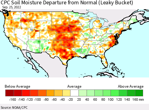 United States CPC Soil Moisture Anomaly (Leaky Bucket) Thematic Map For 9/21/2022 - 9/25/2022