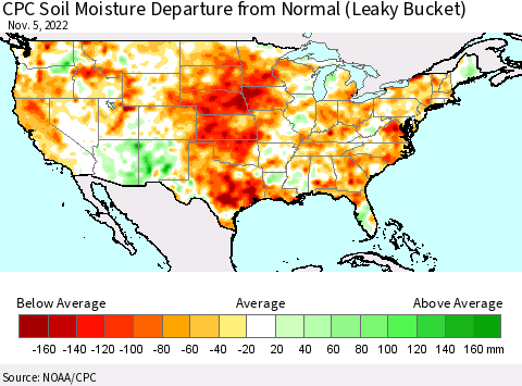 United States CPC Soil Moisture Anomaly (Leaky Bucket) Thematic Map For 11/1/2022 - 11/5/2022