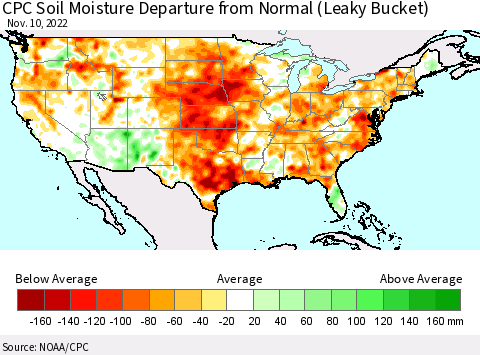 United States CPC Soil Moisture Anomaly (Leaky Bucket) Thematic Map For 11/6/2022 - 11/10/2022