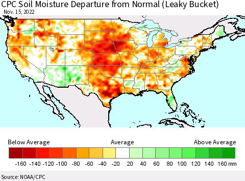 United States CPC Soil Moisture Anomaly (Leaky Bucket) Thematic Map For 11/11/2022 - 11/15/2022
