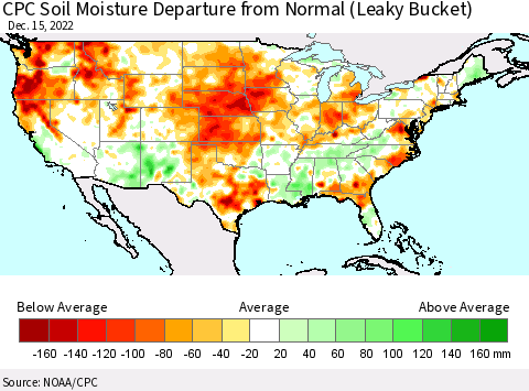 United States CPC Calculated Soil Moisture Anomaly (Leaky Bucket) Thematic Map For 12/11/2022 - 12/15/2022