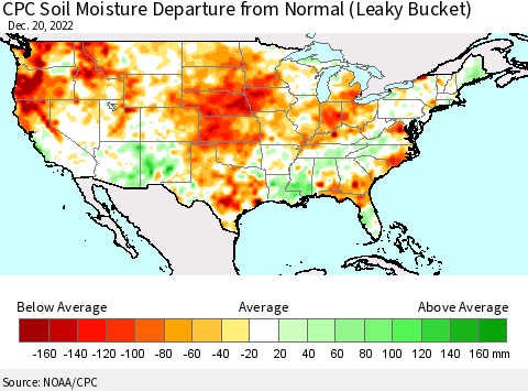 United States CPC Soil Moisture Departure from Normal (Leaky Bucket) Thematic Map For 12/16/2022 - 12/20/2022