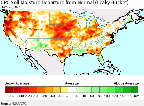 United States CPC Soil Moisture Departure from Normal (Leaky Bucket) Thematic Map For 12/21/2022 - 12/25/2022