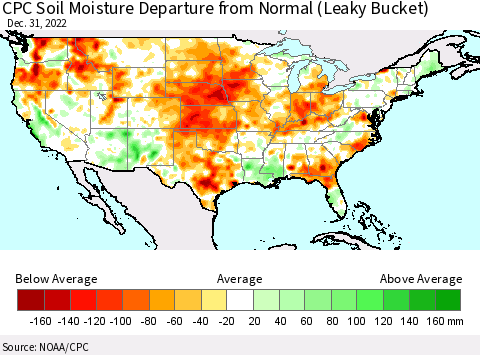 United States CPC Soil Moisture Anomaly (Leaky Bucket) Thematic Map For 12/26/2022 - 12/31/2022