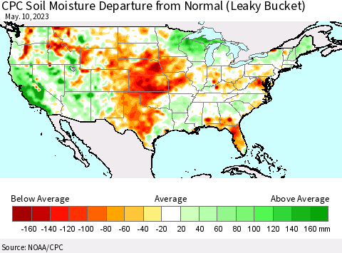 United States CPC Soil Moisture Departure from Normal (Leaky Bucket) Thematic Map For 5/6/2023 - 5/10/2023