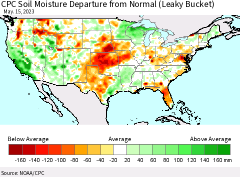 United States CPC Soil Moisture Anomaly (Leaky Bucket) Thematic Map For 5/11/2023 - 5/15/2023