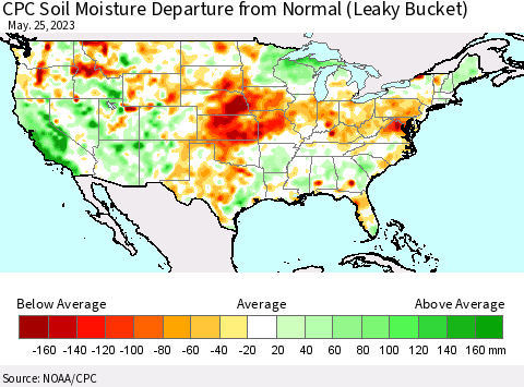 United States CPC Soil Moisture Anomaly (Leaky Bucket) Thematic Map For 5/21/2023 - 5/25/2023