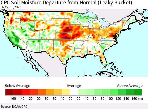 United States CPC Soil Moisture Anomaly (Leaky Bucket) Thematic Map For 5/26/2023 - 5/31/2023