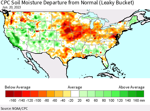 United States CPC Soil Moisture Anomaly (Leaky Bucket) Thematic Map For 6/16/2023 - 6/20/2023