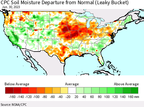 United States CPC Soil Moisture Anomaly (Leaky Bucket) Thematic Map For 6/26/2023 - 6/30/2023