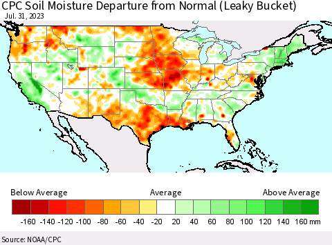 United States CPC Soil Moisture Anomaly (Leaky Bucket) Thematic Map For 7/26/2023 - 7/31/2023
