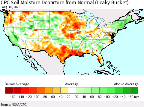 United States CPC Soil Moisture Anomaly (Leaky Bucket) Thematic Map For 8/6/2023 - 8/10/2023