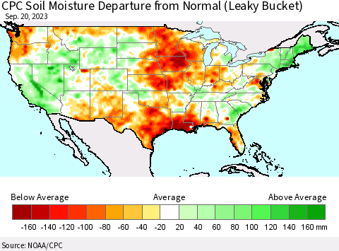 United States CPC Soil Moisture Anomaly (Leaky Bucket) Thematic Map For 9/16/2023 - 9/20/2023