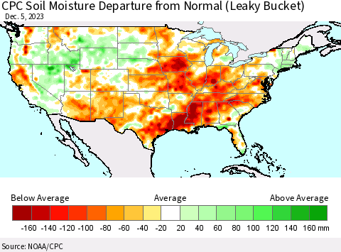 United States CPC Soil Moisture Departure from Normal (Leaky Bucket) Thematic Map For 12/1/2023 - 12/5/2023