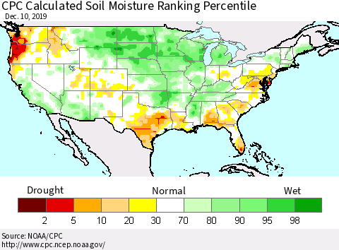 United States CPC Calculated Soil Moisture Ranking Percentile Thematic Map For 12/6/2019 - 12/10/2019