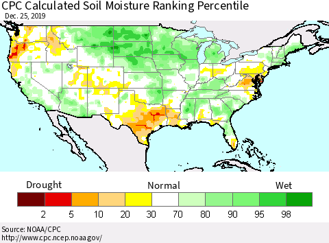 United States CPC Calculated Soil Moisture Ranking Percentile Thematic Map For 12/21/2019 - 12/25/2019