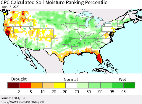 United States CPC Calculated Soil Moisture Ranking Percentile Thematic Map For 4/11/2020 - 4/15/2020