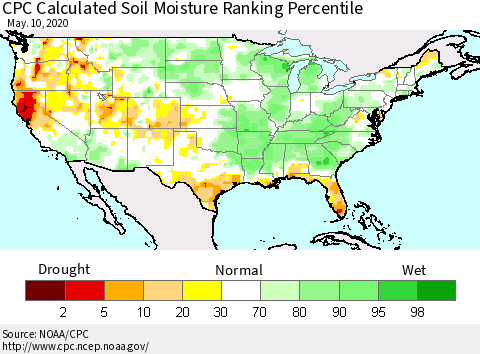 United States CPC Calculated Soil Moisture Ranking Percentile Thematic Map For 5/6/2020 - 5/10/2020