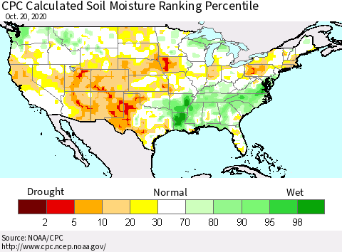 United States CPC Calculated Soil Moisture Ranking Percentile Thematic Map For 10/16/2020 - 10/20/2020