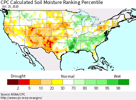 United States CPC Calculated Soil Moisture Ranking Percentile Thematic Map For 10/21/2020 - 10/25/2020