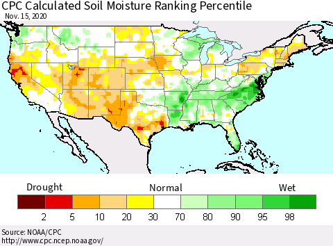 United States CPC Calculated Soil Moisture Ranking Percentile Thematic Map For 11/11/2020 - 11/15/2020