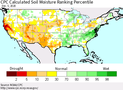 United States CPC Calculated Soil Moisture Ranking Percentile Thematic Map For 12/1/2020 - 12/5/2020