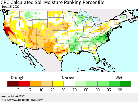 United States CPC Calculated Soil Moisture Ranking Percentile Thematic Map For 12/11/2020 - 12/15/2020