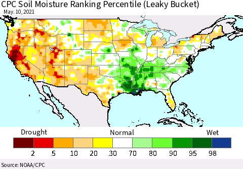 United States CPC Calculated Soil Moisture Ranking Percentile Thematic Map For 5/6/2021 - 5/10/2021