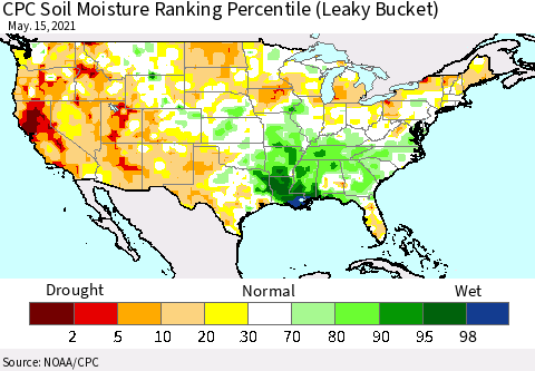 United States CPC Calculated Soil Moisture Ranking Percentile Thematic Map For 5/11/2021 - 5/15/2021