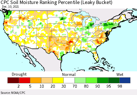 United States CPC Calculated Soil Moisture Ranking Percentile Thematic Map For 12/6/2021 - 12/10/2021