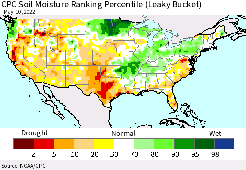United States CPC Calculated Soil Moisture Ranking Percentile Thematic Map For 5/6/2022 - 5/10/2022