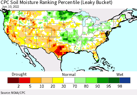 United States CPC Calculated Soil Moisture Ranking Percentile Thematic Map For 6/6/2022 - 6/10/2022