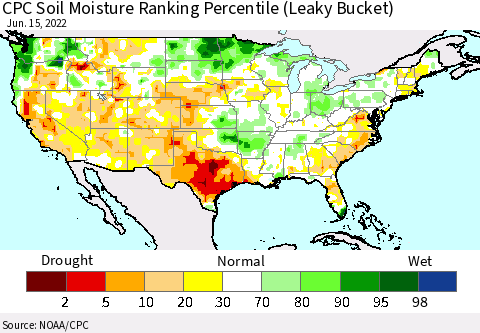 United States CPC Calculated Soil Moisture Ranking Percentile Thematic Map For 6/11/2022 - 6/15/2022