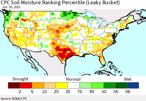 United States CPC Calculated Soil Moisture Ranking Percentile Thematic Map For 6/26/2022 - 6/30/2022