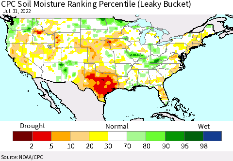 United States CPC Calculated Soil Moisture Ranking Percentile Thematic Map For 7/26/2022 - 7/31/2022