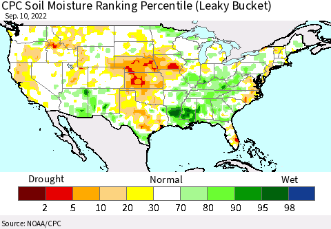 United States CPC Soil Moisture Ranking Percentile Thematic Map For 9/6/2022 - 9/10/2022