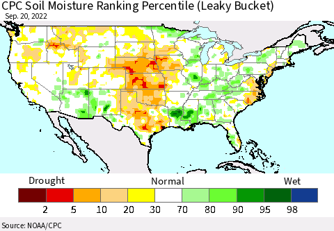 United States CPC Soil Moisture Ranking Percentile Thematic Map For 9/16/2022 - 9/20/2022