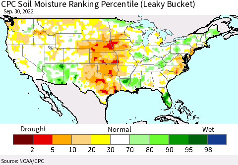 United States CPC Soil Moisture Ranking Percentile Thematic Map For 9/26/2022 - 9/30/2022
