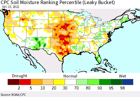 United States CPC Calculated Soil Moisture Ranking Percentile Thematic Map For 10/11/2022 - 10/15/2022