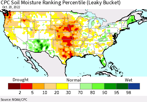 United States CPC Soil Moisture Ranking Percentile Thematic Map For 10/16/2022 - 10/20/2022