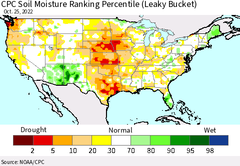 United States CPC Soil Moisture Ranking Percentile Thematic Map For 10/21/2022 - 10/25/2022