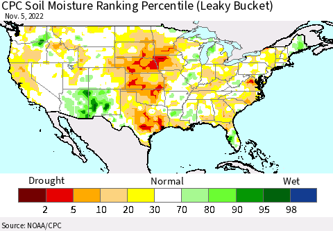 United States CPC Soil Moisture Ranking Percentile Thematic Map For 11/1/2022 - 11/5/2022