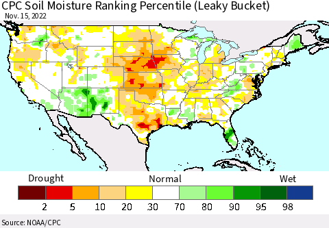United States CPC Soil Moisture Ranking Percentile Thematic Map For 11/11/2022 - 11/15/2022