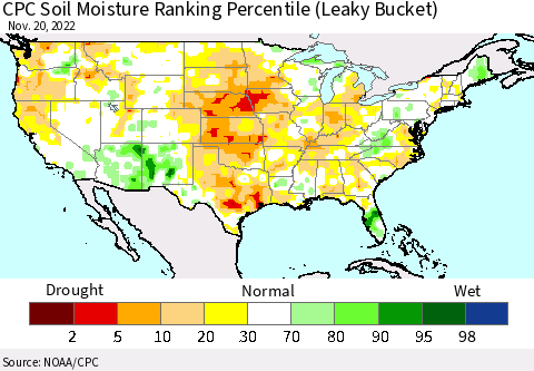 United States CPC Calculated Soil Moisture Ranking Percentile Thematic Map For 11/16/2022 - 11/20/2022