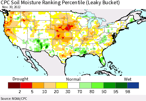 United States CPC Soil Moisture Ranking Percentile Thematic Map For 11/26/2022 - 11/30/2022