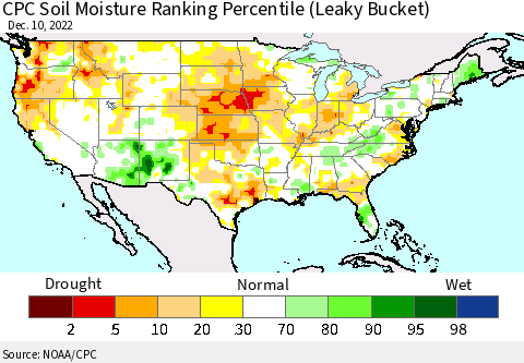 United States CPC Calculated Soil Moisture Ranking Percentile Thematic Map For 12/6/2022 - 12/10/2022