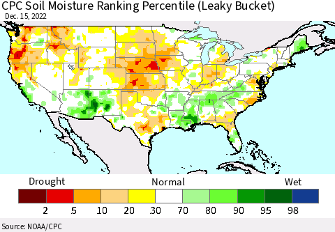 United States CPC Calculated Soil Moisture Ranking Percentile Thematic Map For 12/11/2022 - 12/15/2022