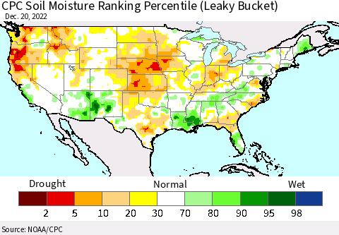 United States CPC Soil Moisture Ranking Percentile Thematic Map For 12/16/2022 - 12/20/2022