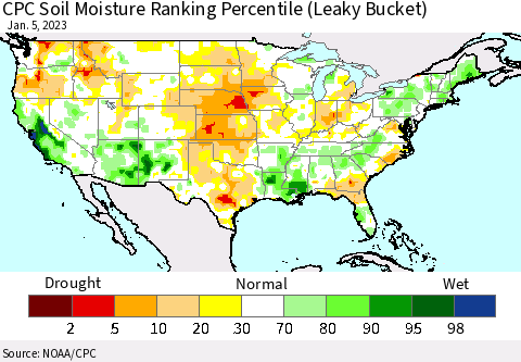 United States CPC Soil Moisture Ranking Percentile Thematic Map For 1/1/2023 - 1/5/2023
